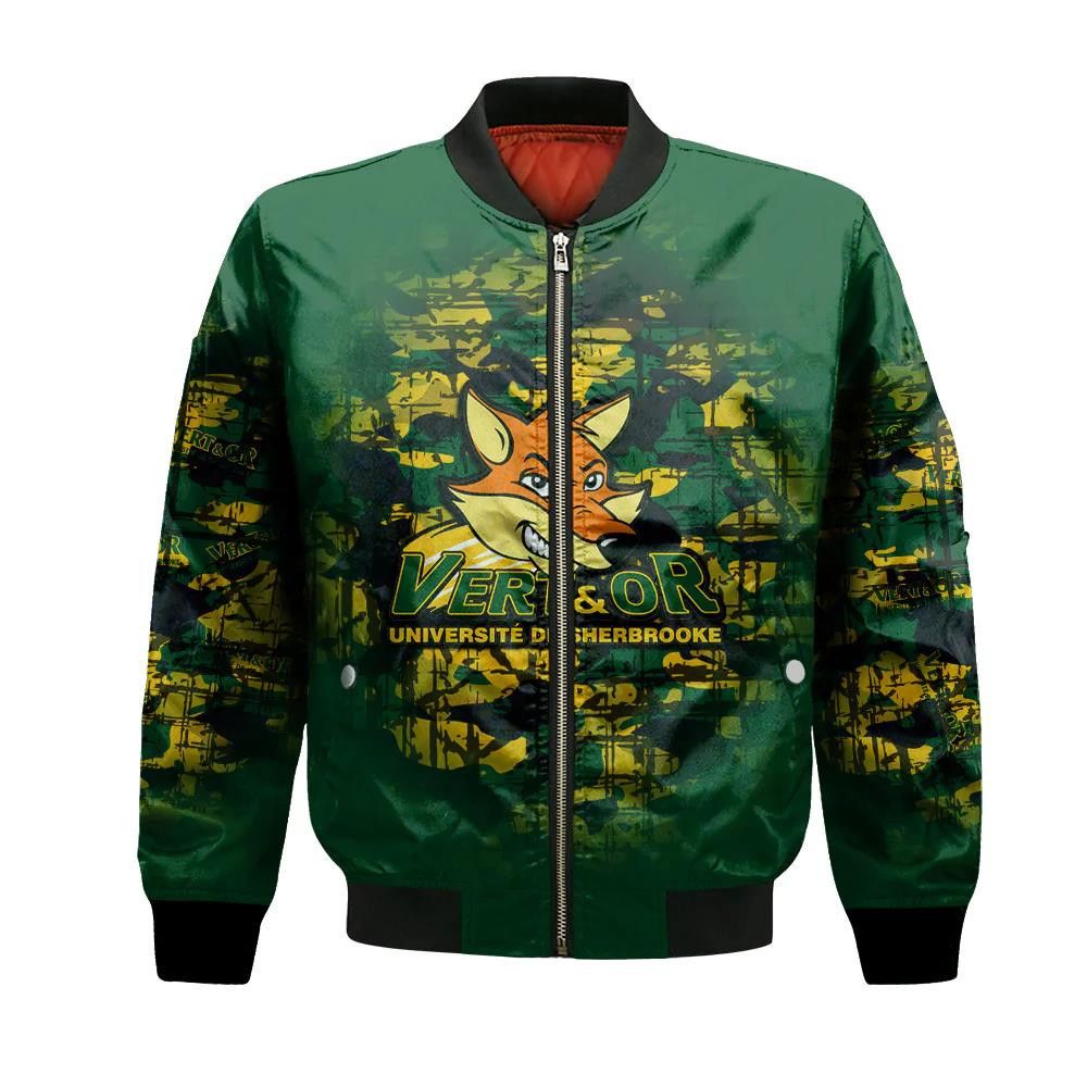 Sherbrooke Vert Et Or Bomber Jacket 3D Printed Camouflage Vintage