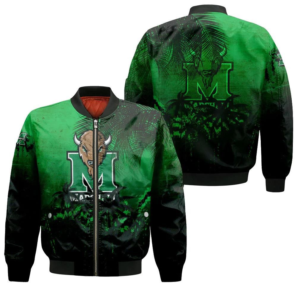 Marshall Thundering Herd Bomber Jacket 3D Printed Coconut Tree Tropical Grunge