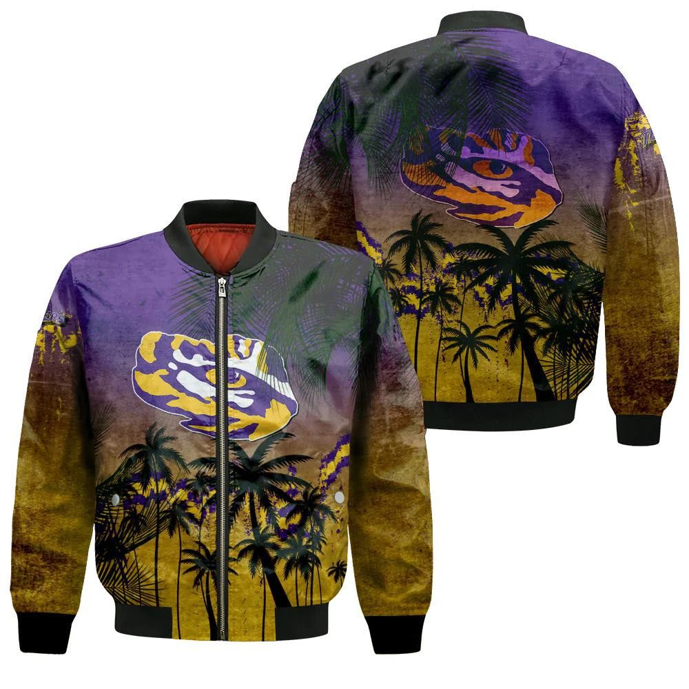 Lsu Tigers Bomber Jacket 3D Printed Coconut Tree Tropical Grunge