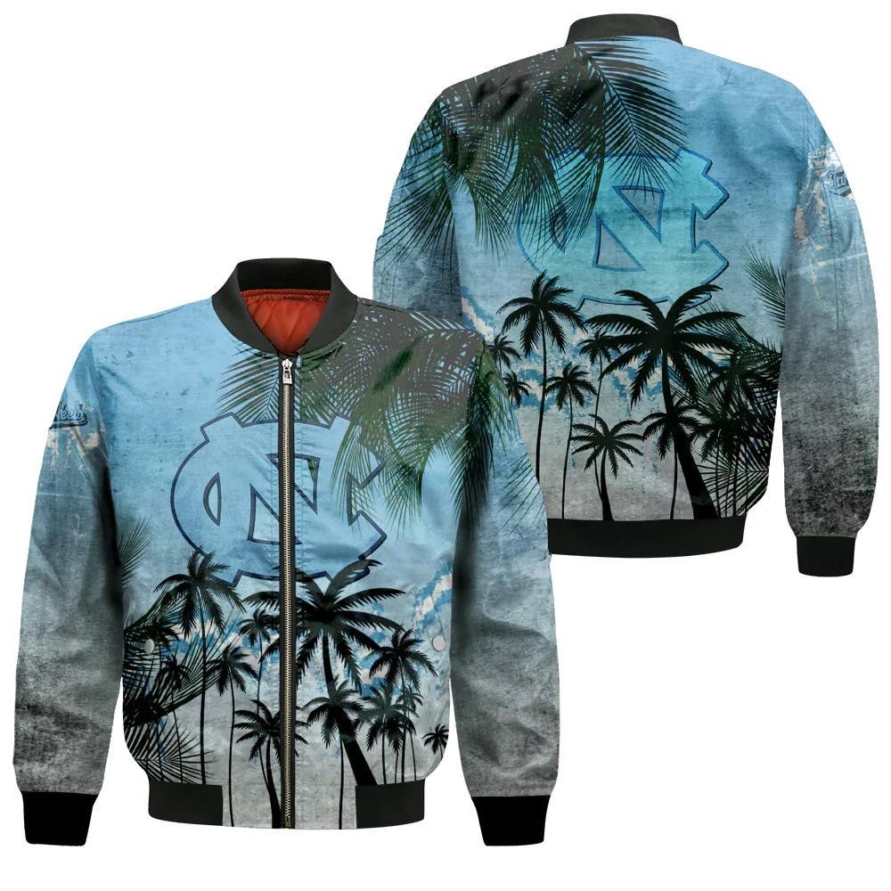 North Carolina Tar Heels Bomber Jacket 3D Printed Coconut Tree Tropical Grunge