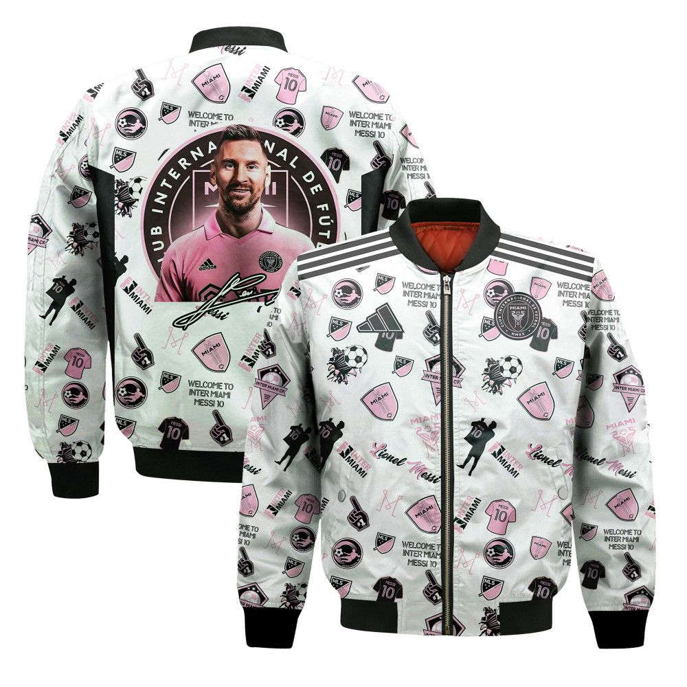 Lionel Messi 10 Inter Miami Fc Team Logo And Photo 3D Printing Bomber Jacket