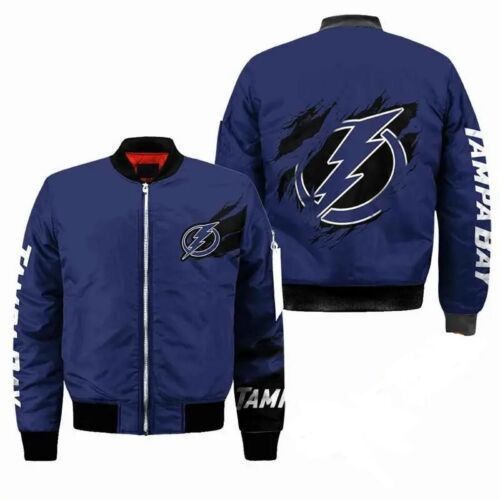 Tampa Bay Lightning Team Logo Dark Blue Pattern Bomber Jacket