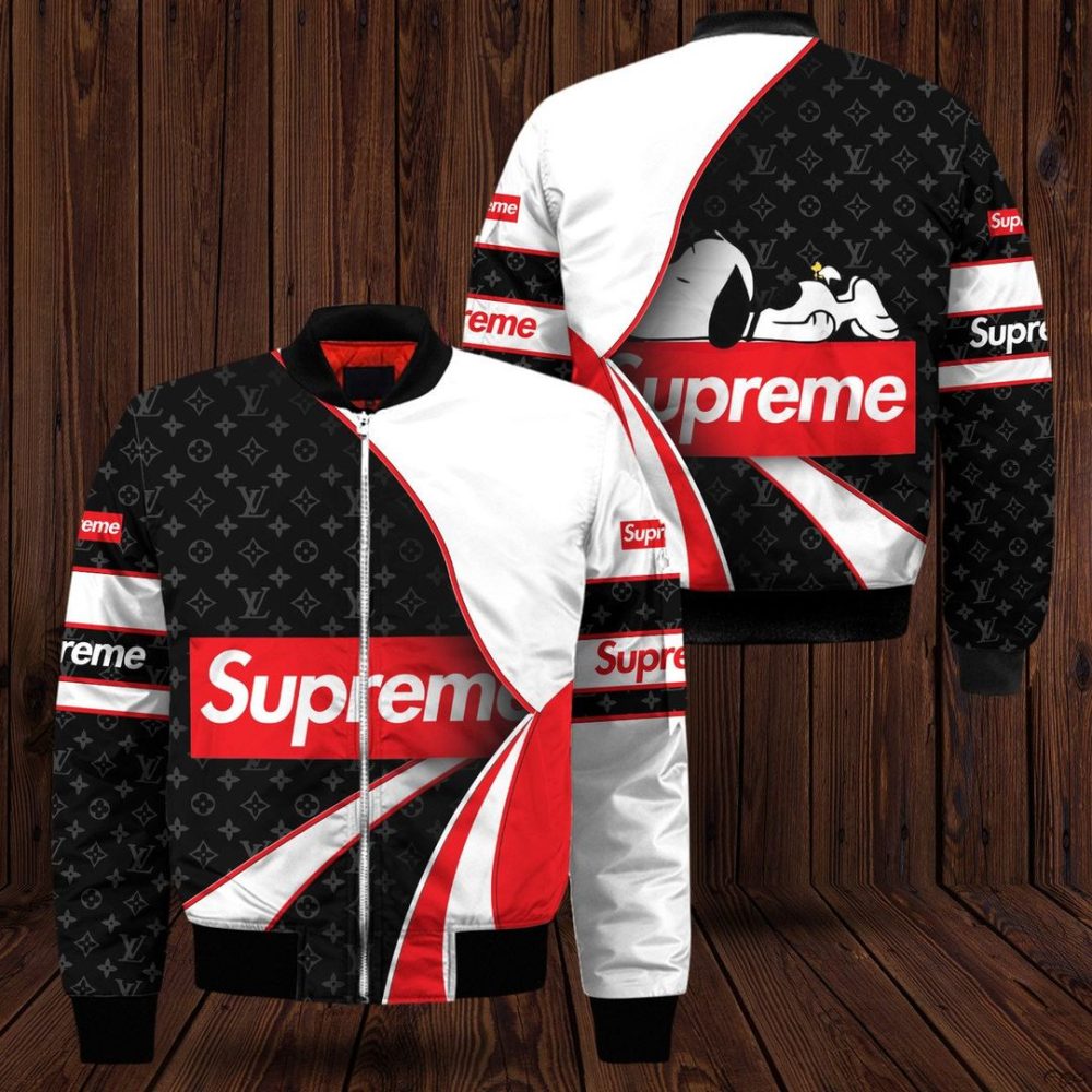 Louis Vuitton Supreme Black Snoopy Disney Luxury Brand Bomber Jacket For Men Women