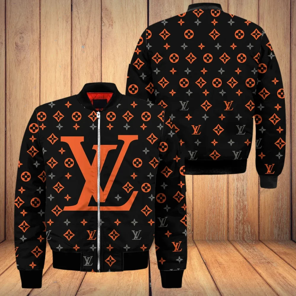Louis Vuitton Black Red Logo Fashion Bomber Jacket Premium Outfit For Men Women