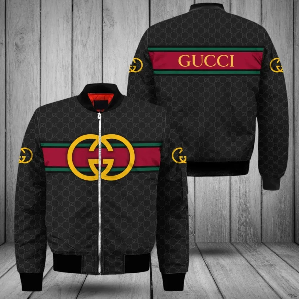 Gucci Red Black Luxury Brand Bomber Jacket Outfit For Men Women