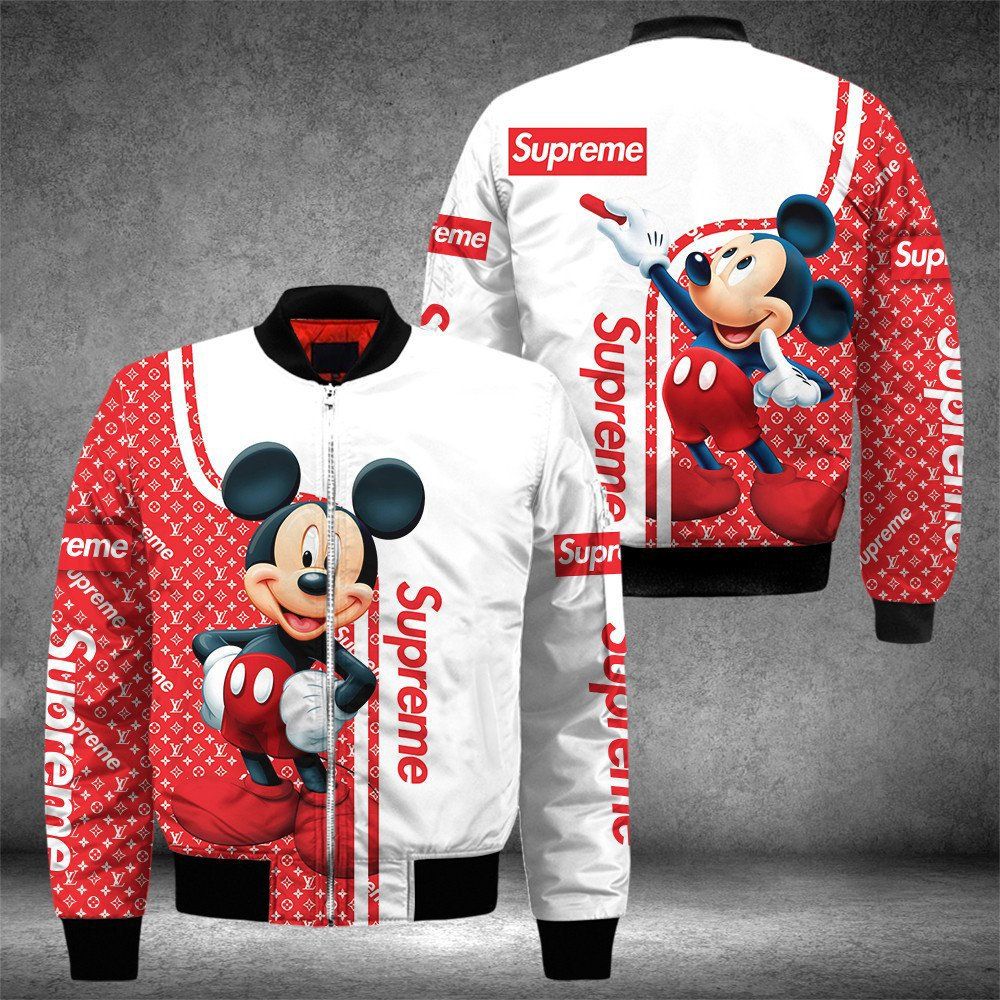 Louis Vuitton Supreme Mickey Mouse Disney Bomber Jacket Trending 2023 Lv Luxury Clothing Clothes Outfit For Men And Women