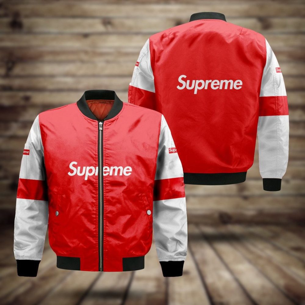 Supreme Logo Red White Luxury Brand Bomber Jacket For Men Women