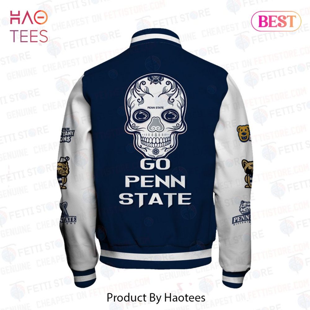 Stylish Penn State Varsity Jacket – Skull Design, Unisex College Apparel