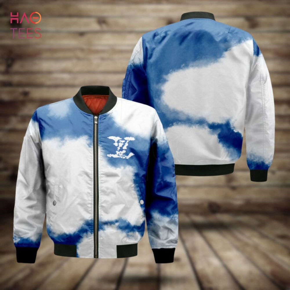 Stylish Blue &amp; White Cloud Bomber Jacket - Trendy Casual Outerwear For Men &amp; Women