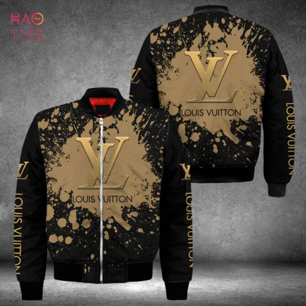 Hot Louis Vuitton Brown Paint Flakes Luxury Brand Bomber Jacket Pod Design