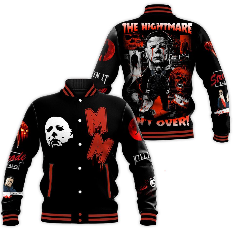 Horror-Themed Varsity Jacket - Iconic Movie Design, Perfect For Fans &amp; Collectors