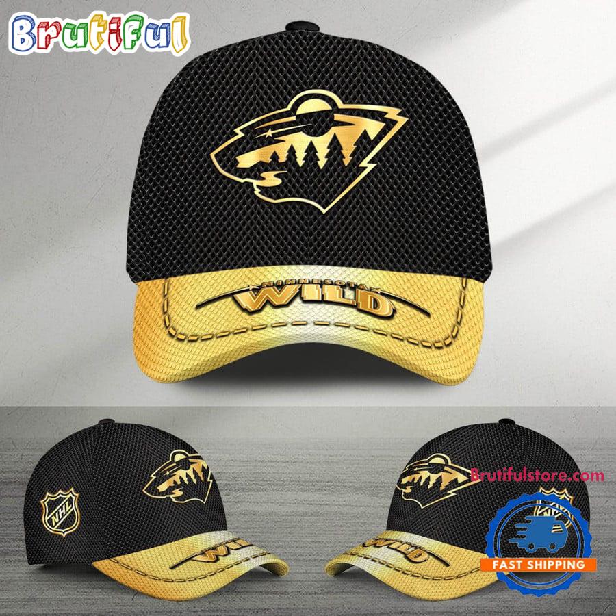 Nhl Minnesota Wild Black And Gold Design Cap Hats