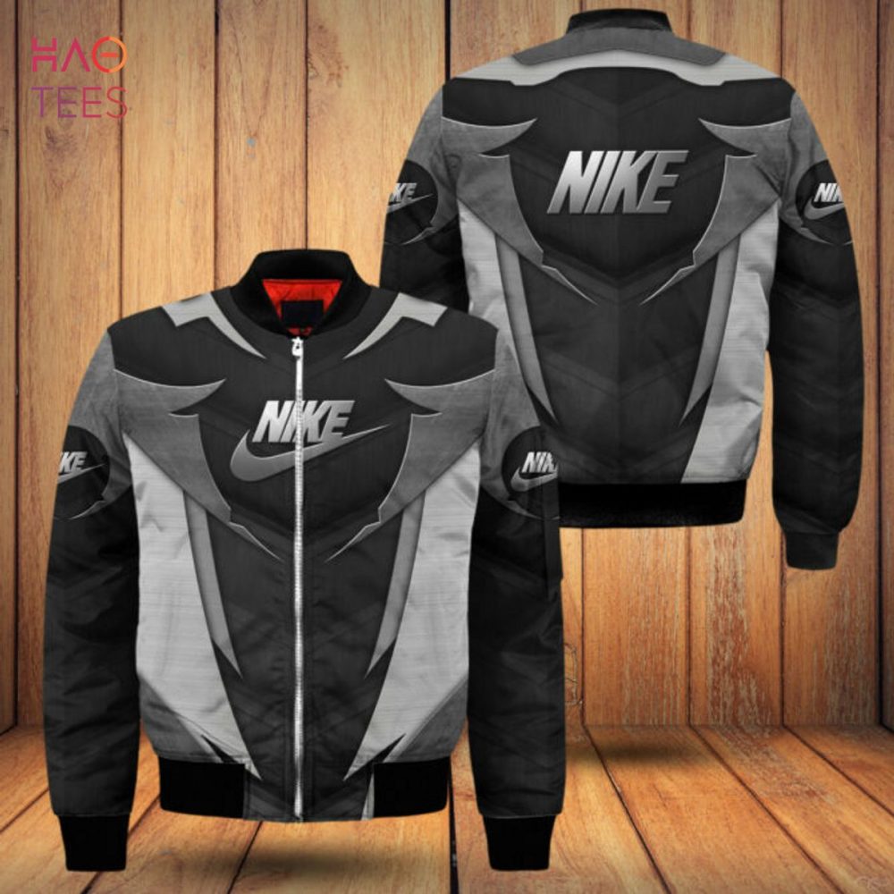 Stylish Men'S Black &amp; Gray Nike Bomber Jacket - Trendy Streetwear Essential