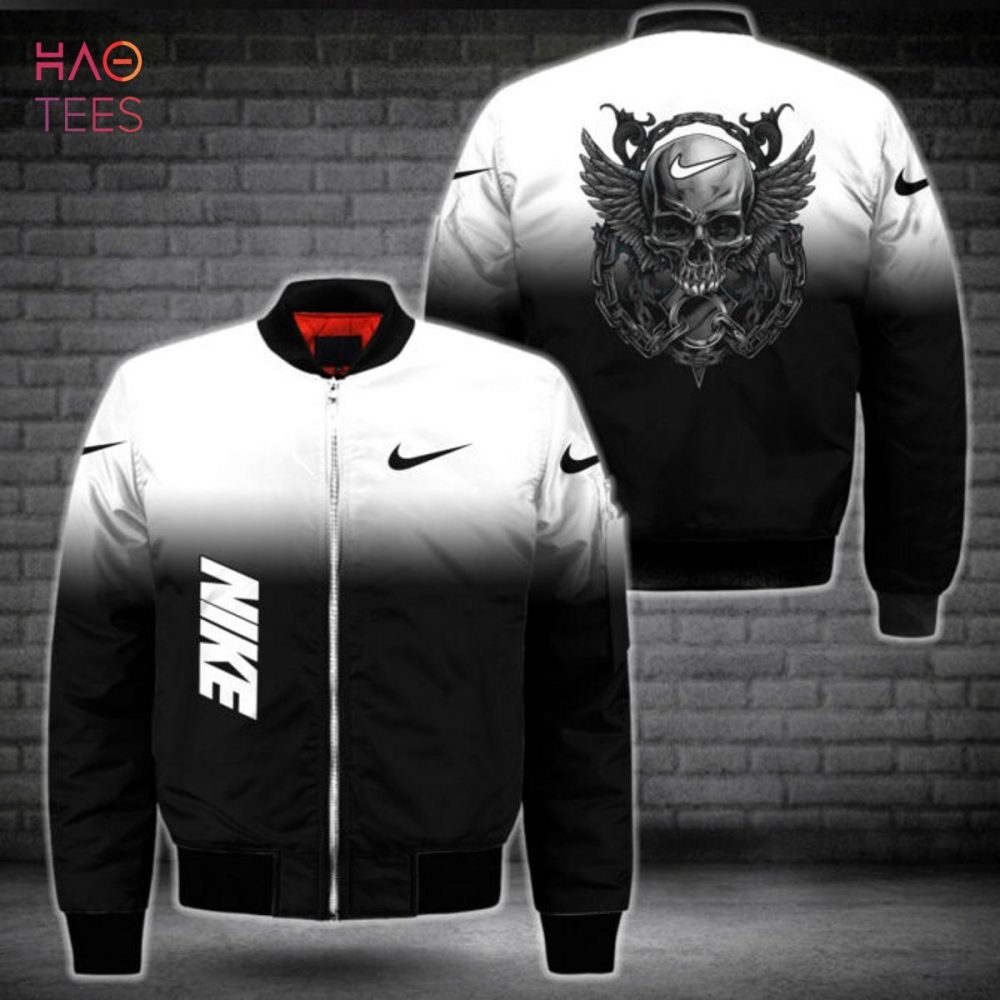 Edgy Skull Wing Bomber Jacket - Black &amp; White Gradient Design, Stylish Outerwear