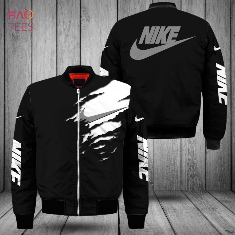 Stylish Black Nike Bomber Jacket - Bold Logo Design, Perfect For Casual Wear