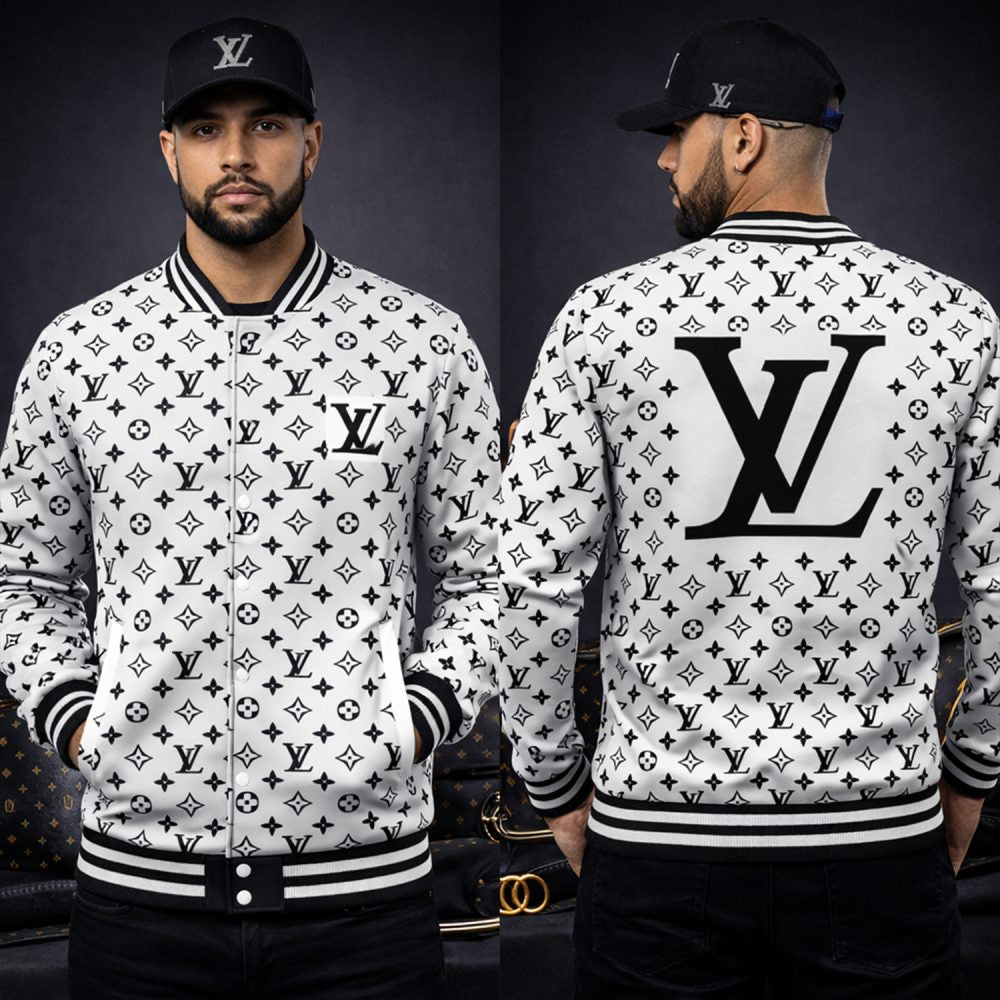 Luxury Brand Logo White Black Louis Vuitton Varsity Jacket Limited Edition
