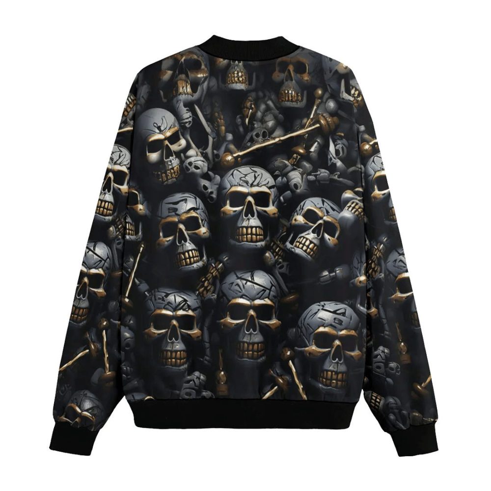 Skull Bomber Jacket Skull And Bones Pattern Bomber Black Gray Unisex Jacket Jacket