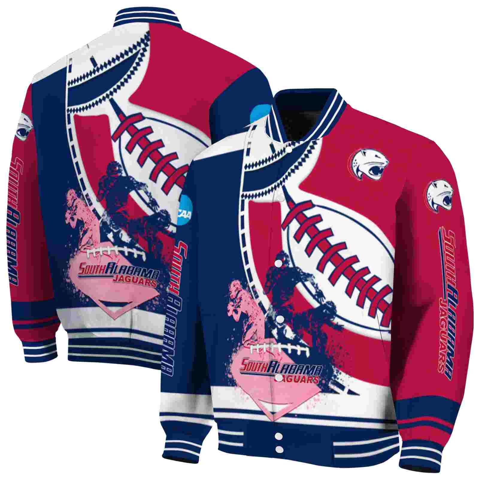 South Alabama Jaguars Baseball Stitching Red White Jacket
