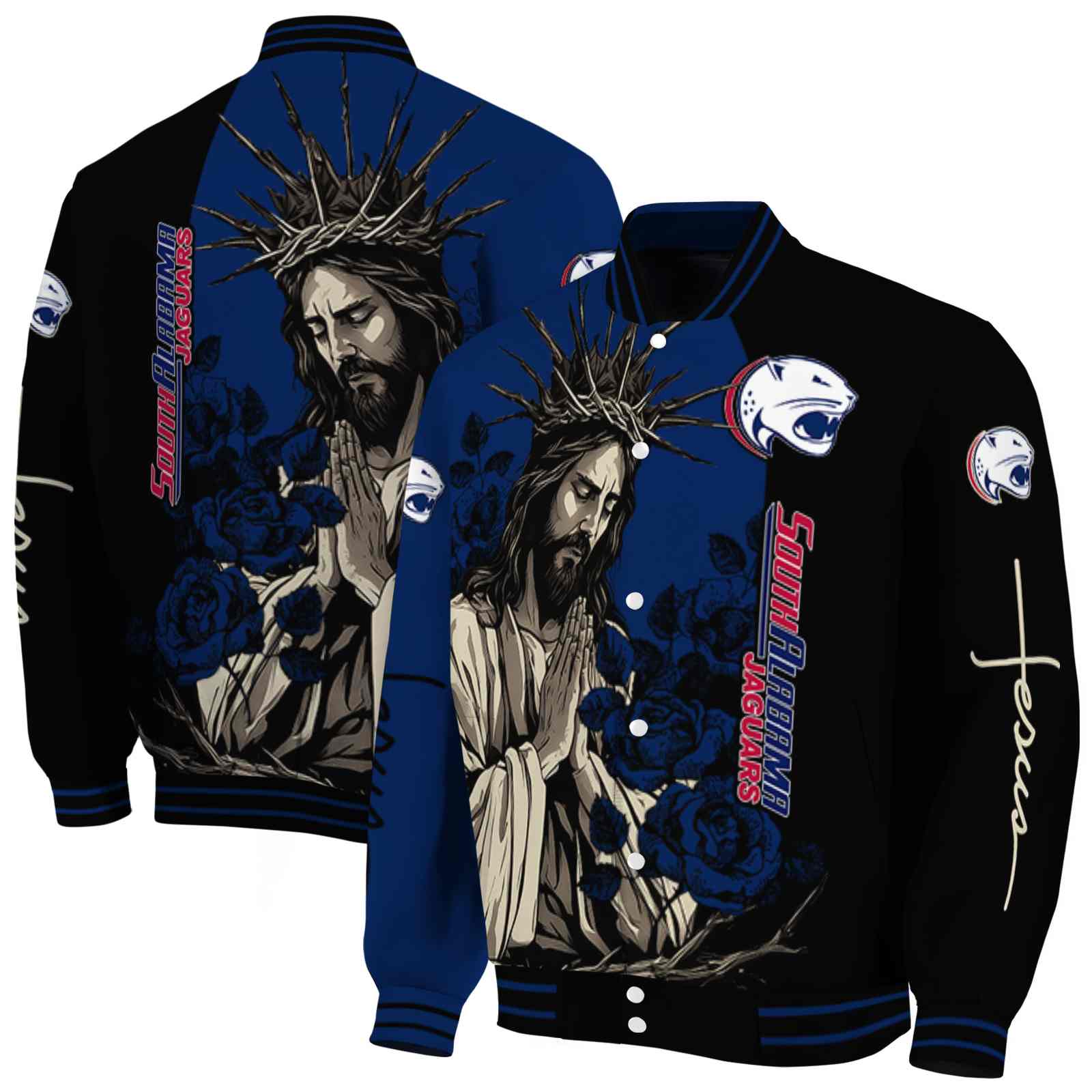 South Alabama Jaguars Hands In Prayer Blue Black Jacket