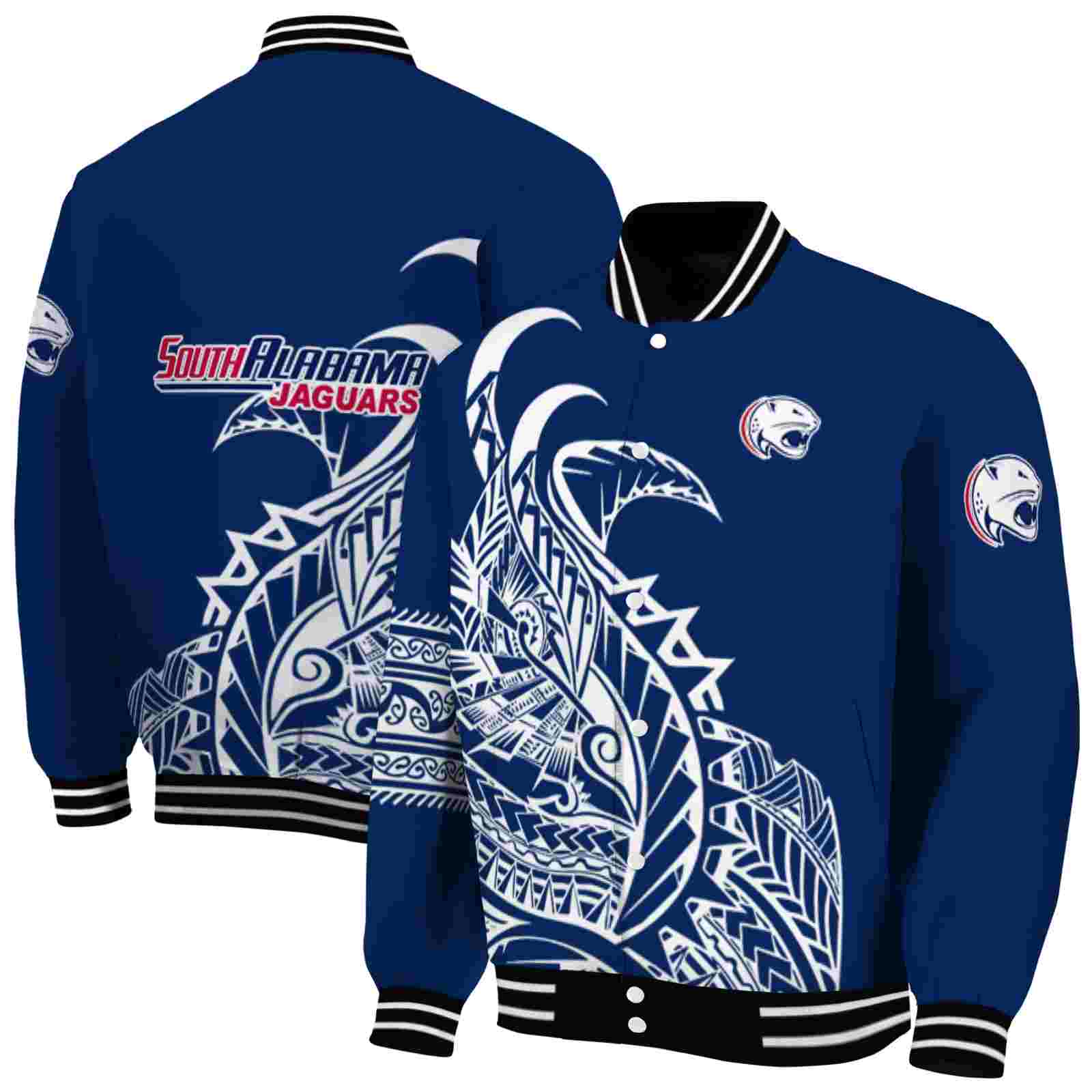 South Alabama Jaguars Tribal Art Blue White Black Jacket