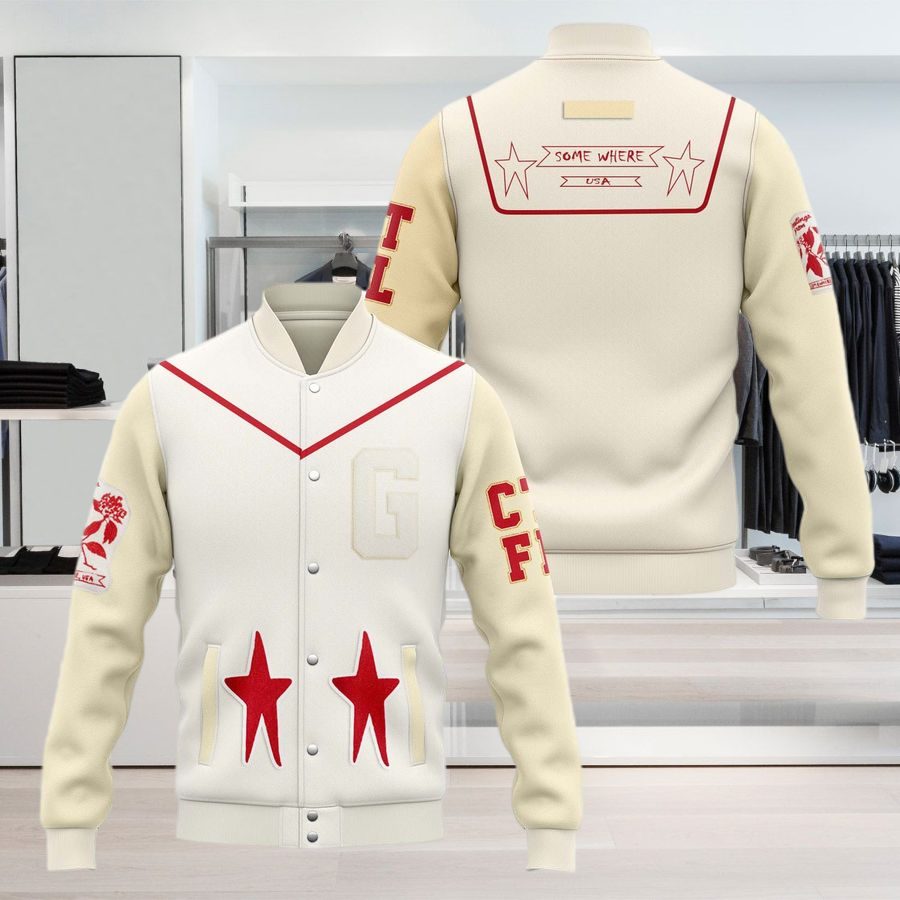 Stylish Varsity Jacket - Red Star Design, Unisex, Fast Shipping , Midintee Fashion