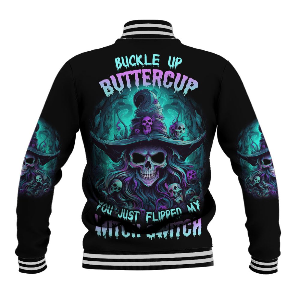 Buckle Up Buttercup Skull Witch Halloween Baseball Jacket Ts04