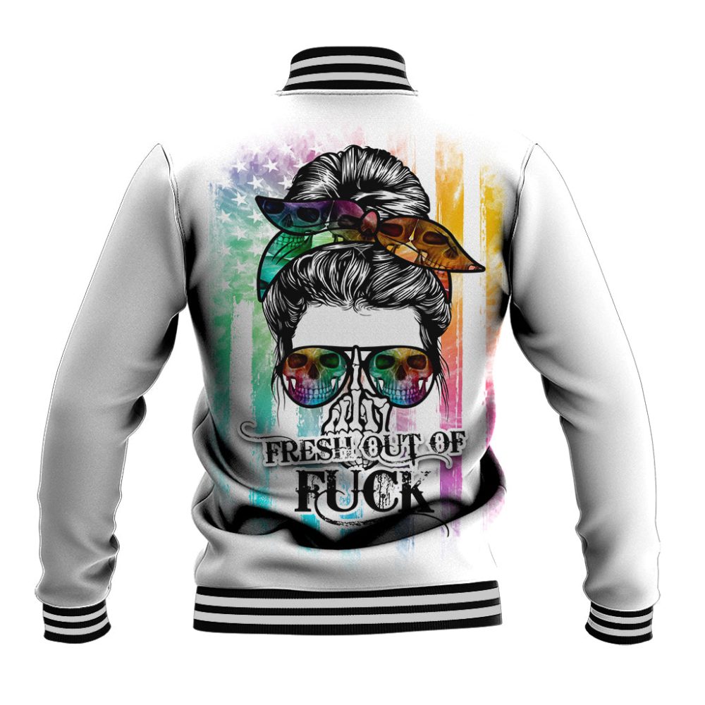 Fresh Out Of Fcks Messy Bun Tie Dye Baseball Jacket Ts04