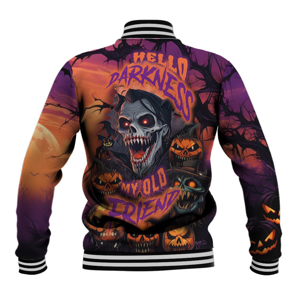 Halloween Skull Baseball Jacket Hello Darkness My Old Friend Ts04