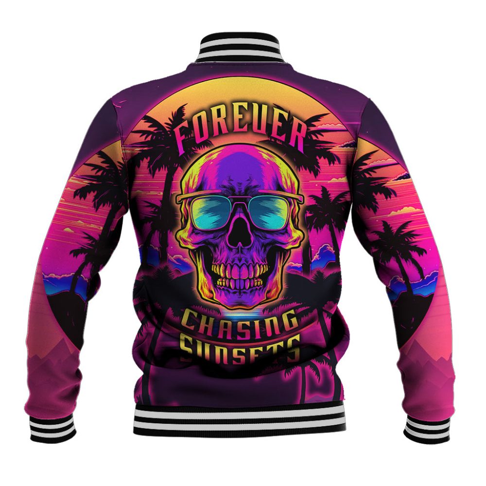 Foreuer Chasing Sunsets Skull Baseball Jacket Ts04