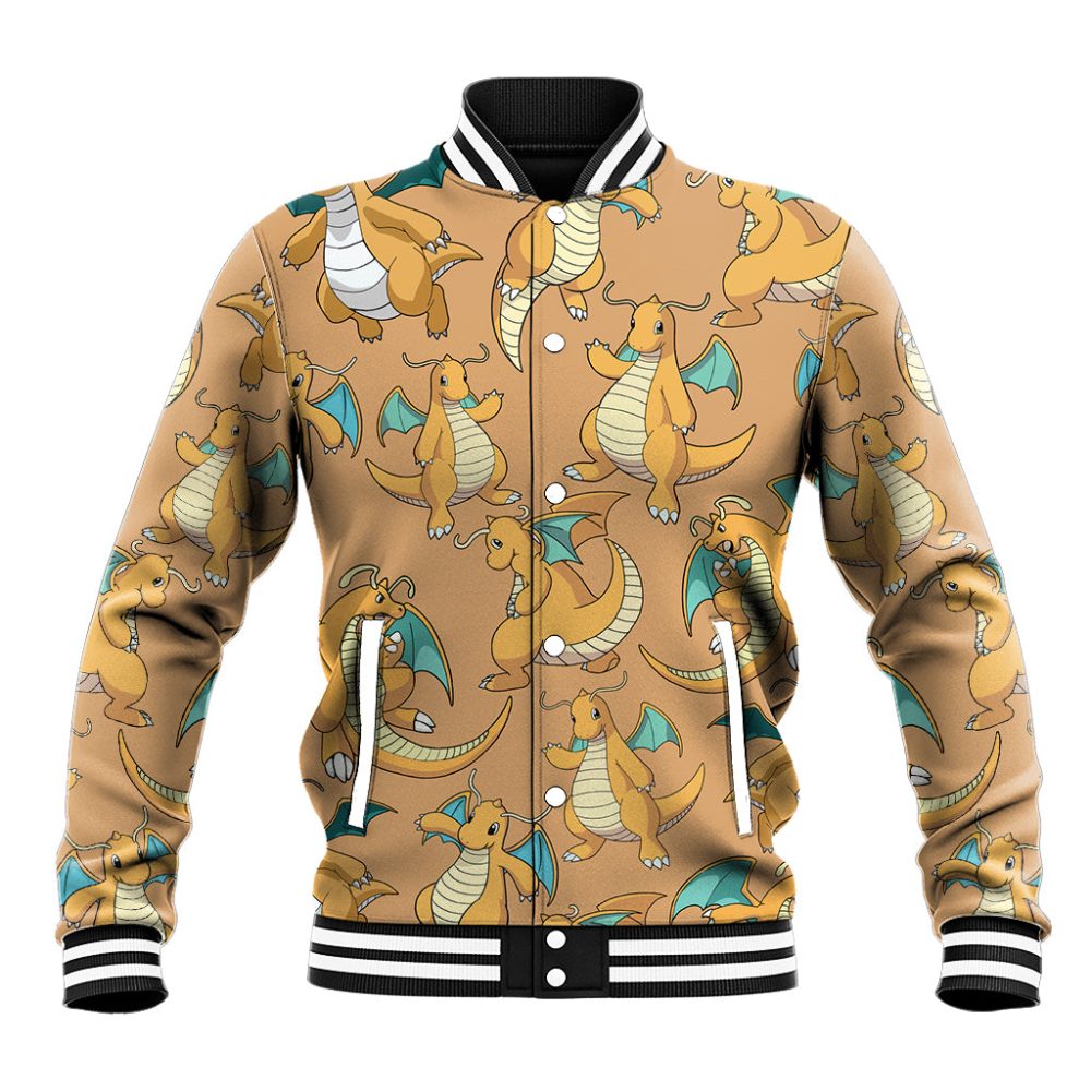 Dragonite Pattern Style Baseball Jacket Ts04