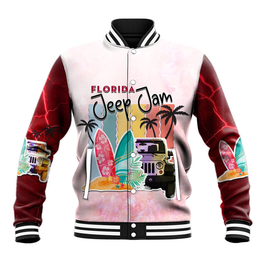 Florida Jeep Jam Baseball Jacket Surf With Your Car Ts06