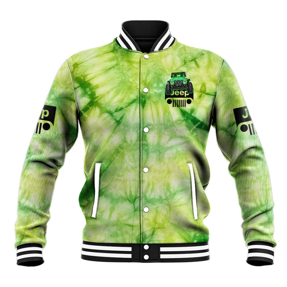 Green Jeep Tie Dye Baseball Jacket Always Take The Scenic Route Ts06