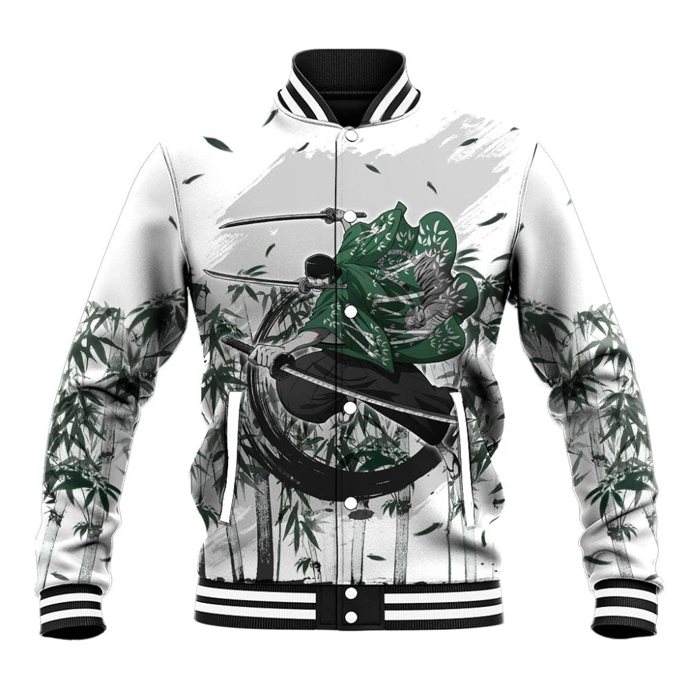 Zoro One Piece Baseball Jacket Bamboo Sumi-E Style Ts07