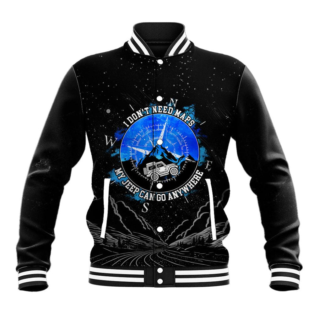 Jeep Baseball Jacket Mens I Don'T Need Map My Jeep Can Go Anywhere Ts07