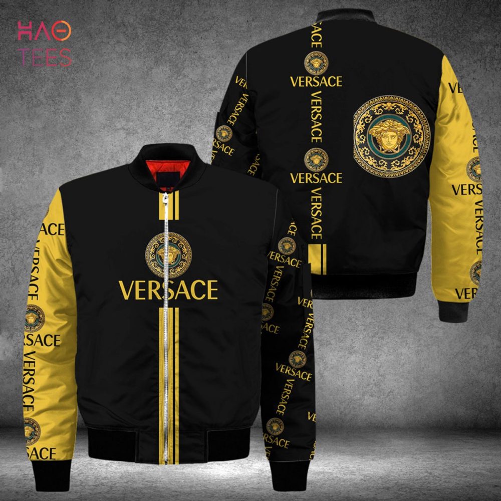 Best Versace Luxury Brand Gold Mix Black Bomber Jacket Limited Edition