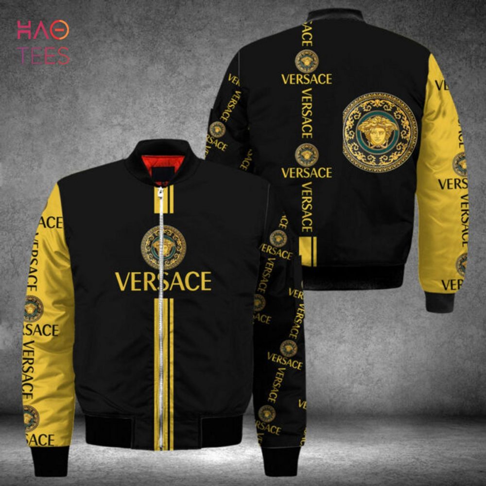 Best Versace Luxury Brand Gold Mix Black Bomber Jacket Limited Edition