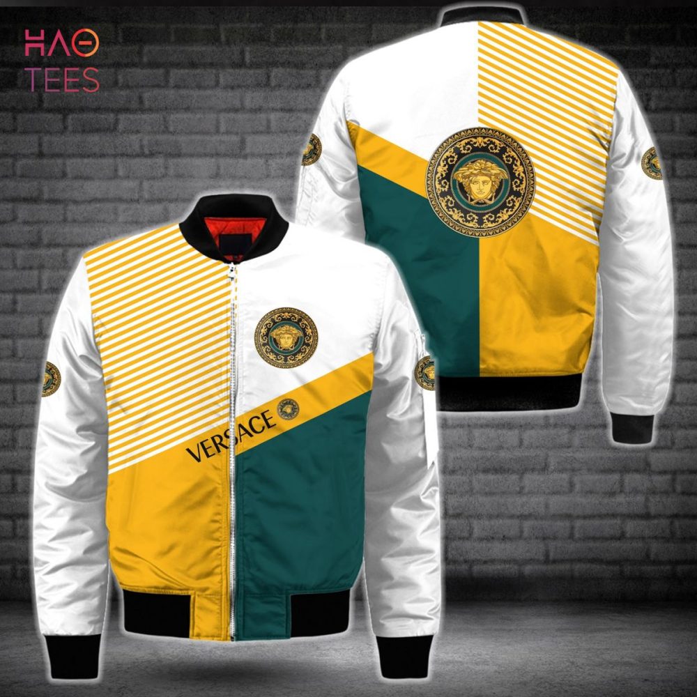 Hot Versace Blue Gold White Luxury Brand Bomber Jacket Limited Edition