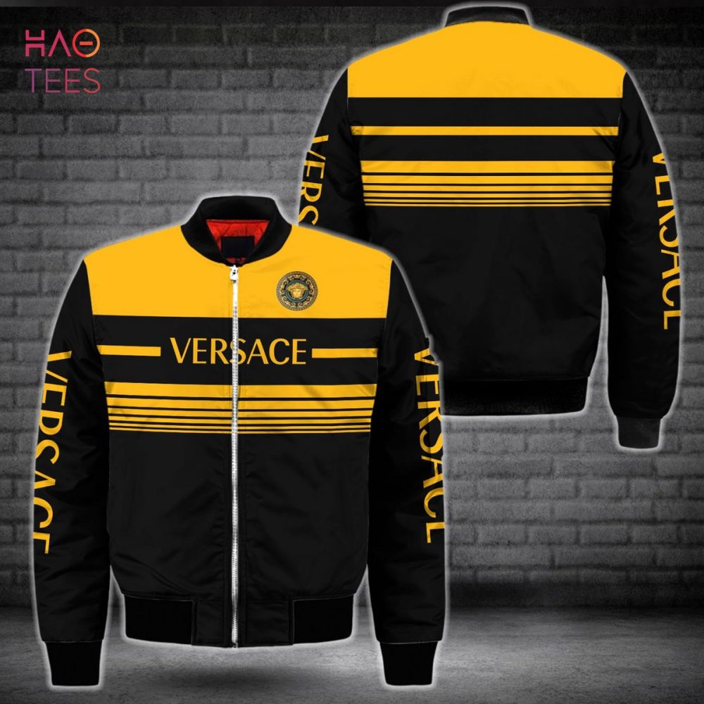 Versace Black &amp; Yellow Striped Bomber Jacket - Stylish Men'S Outerwear For A Bold Look