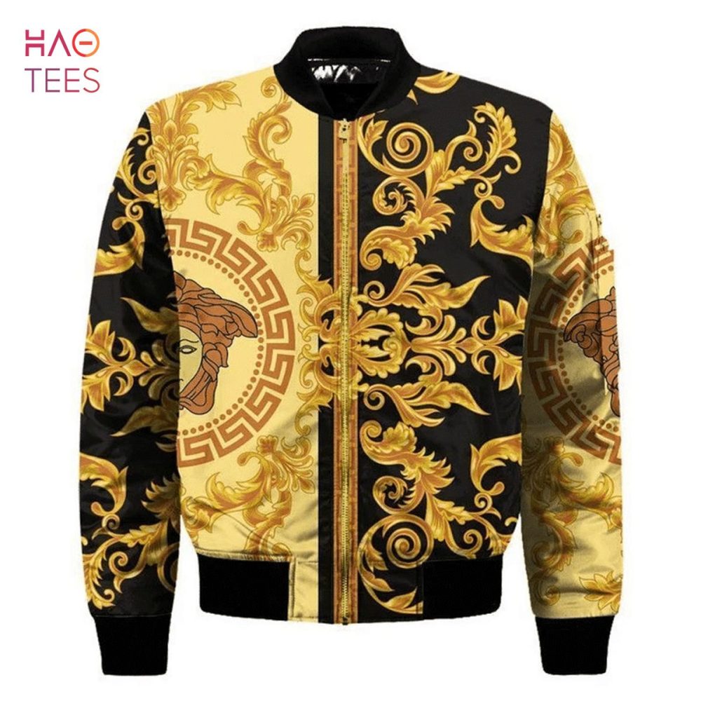 Luxurious Baroque Gold &amp; Black Bomber Jacket - Stylish Unisex Design